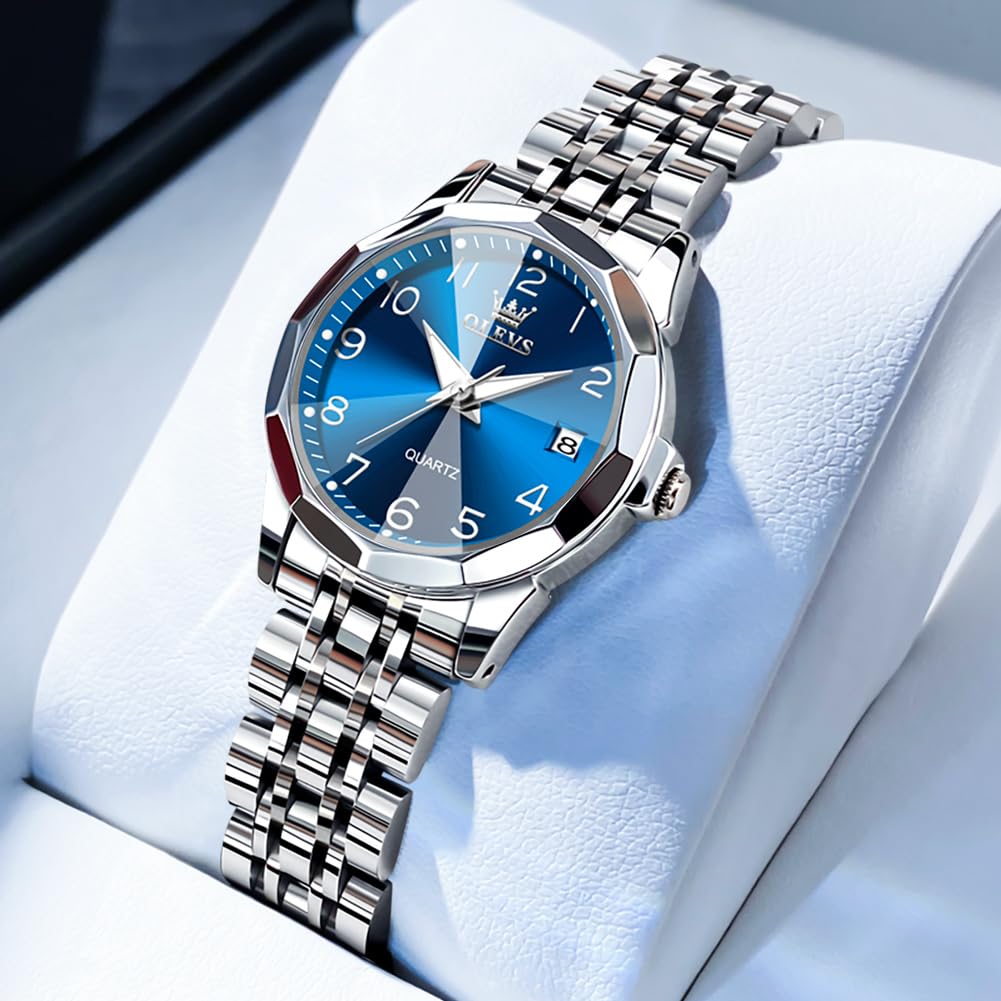 OLEVS Womens Watch Fashion Dress Diamond Female Watches for Ladies Analog Quartz Stainless Steel Waterproof Luminous Day Date Two Tone Wristwatch