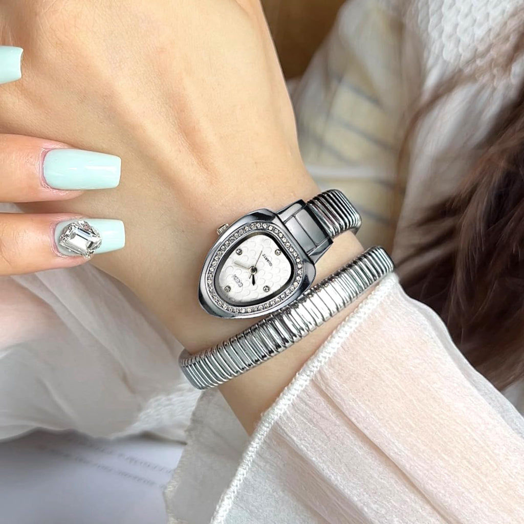 Gosasa Snake Bracelet Watch for Women, Elegant Wrap Around Bangle Wristwatch, Fashion Jewelry Style Quartz Watch, Adjustable Cuff Serpenti Watch for Dress & Gift