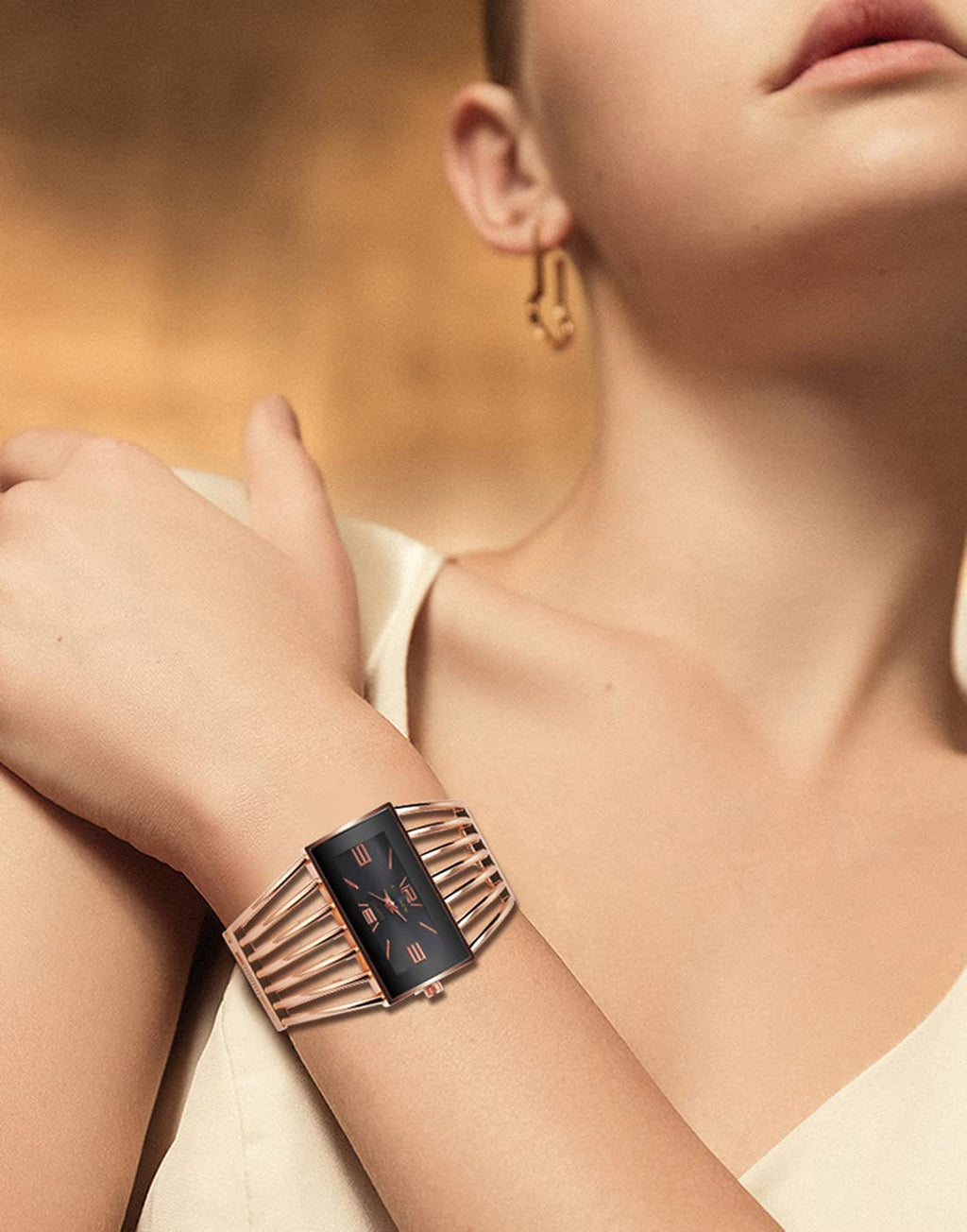 SENRUD Fashion Cuff Bracelet Watches for Women Luxury Rectangular Dial Analog Quartz Wrist Watch Gifts for Ladies