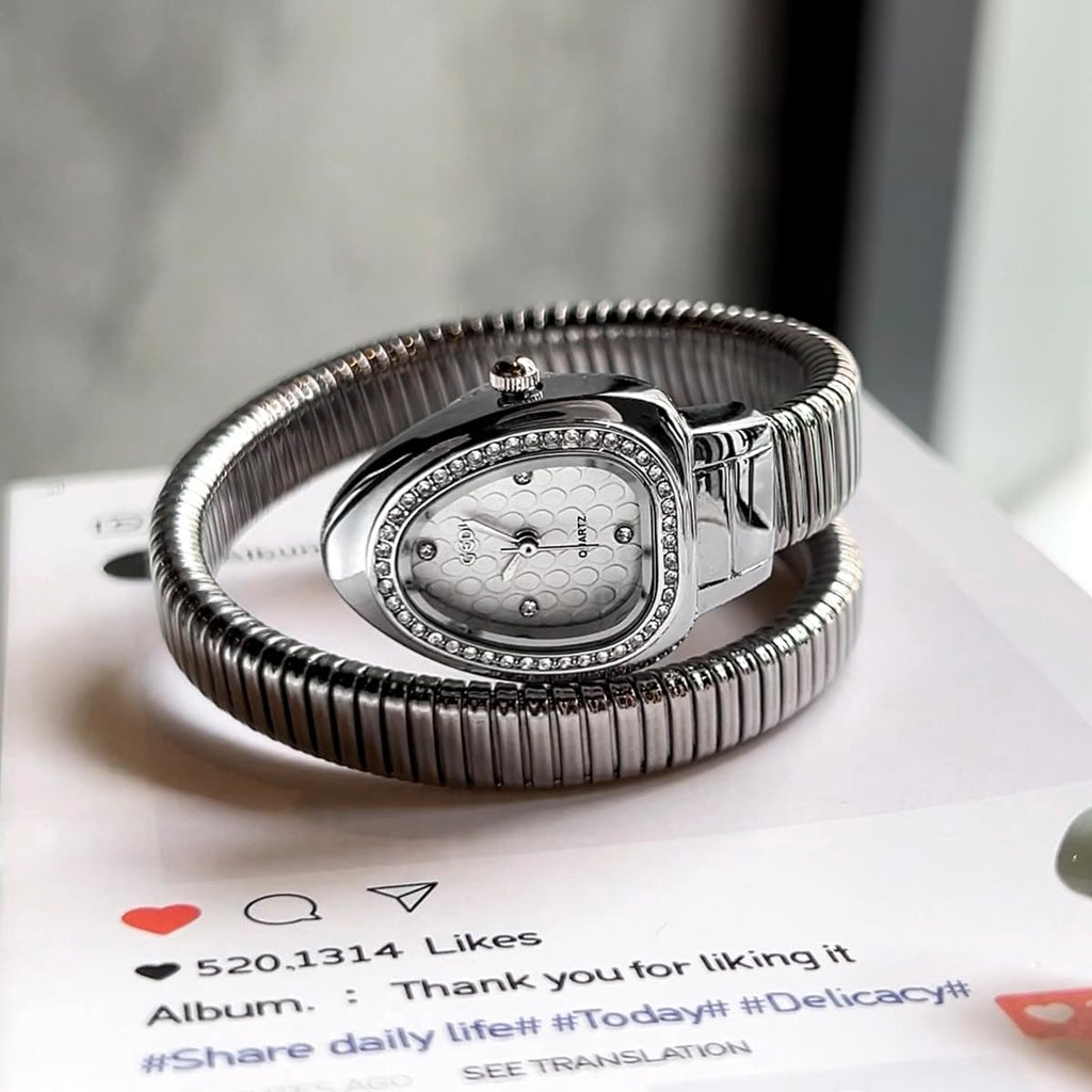 Gosasa Snake Bracelet Watch for Women, Elegant Wrap Around Bangle Wristwatch, Fashion Jewelry Style Quartz Watch, Adjustable Cuff Serpenti Watch for Dress & Gift