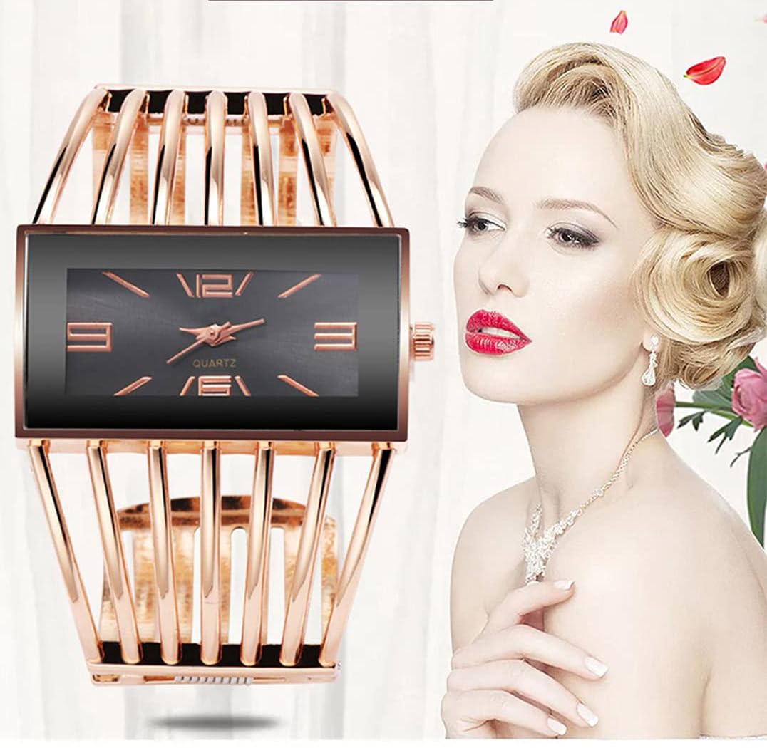 SENRUD Fashion Cuff Bracelet Watches for Women Luxury Rectangular Dial Analog Quartz Wrist Watch Gifts for Ladies