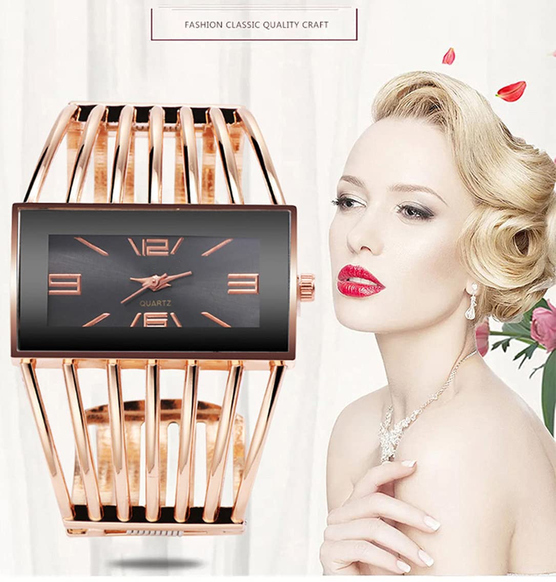 SENRUD Fashion Cuff Bracelet Watches for Women Luxury Rectangular Dial Analog Quartz Wrist Watch Gifts for Ladies