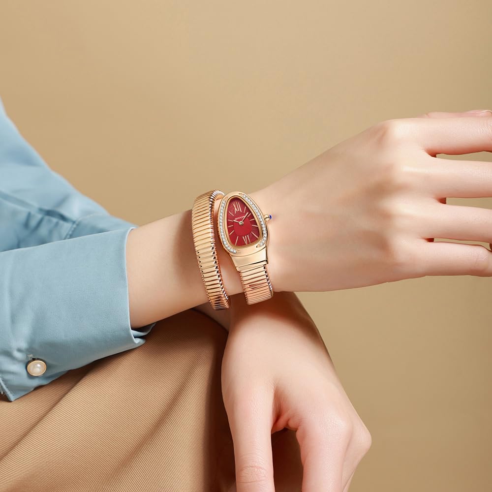 Gosasa Snake Bracelet Watch for Women, Elegant Wrap Around Bangle Wristwatch, Fashion Jewelry Style Quartz Watch, Adjustable Cuff Serpenti Watch for Dress & Gift