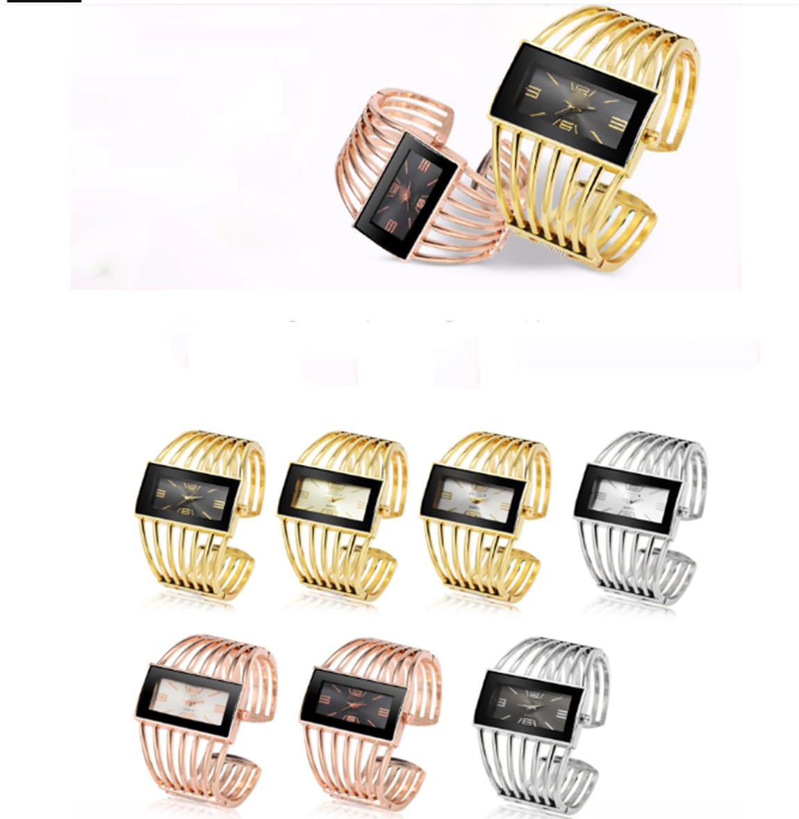 SENRUD Fashion Cuff Bracelet Watches for Women Luxury Rectangular Dial Analog Quartz Wrist Watch Gifts for Ladies