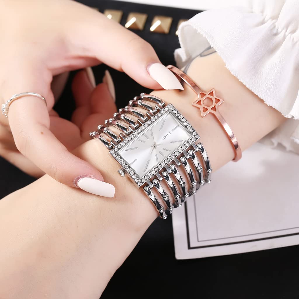SENRUD Fashion Cuff Bracelet Watches for Women Luxury Rectangular Dial Analog Quartz Wrist Watch Gifts for Ladies