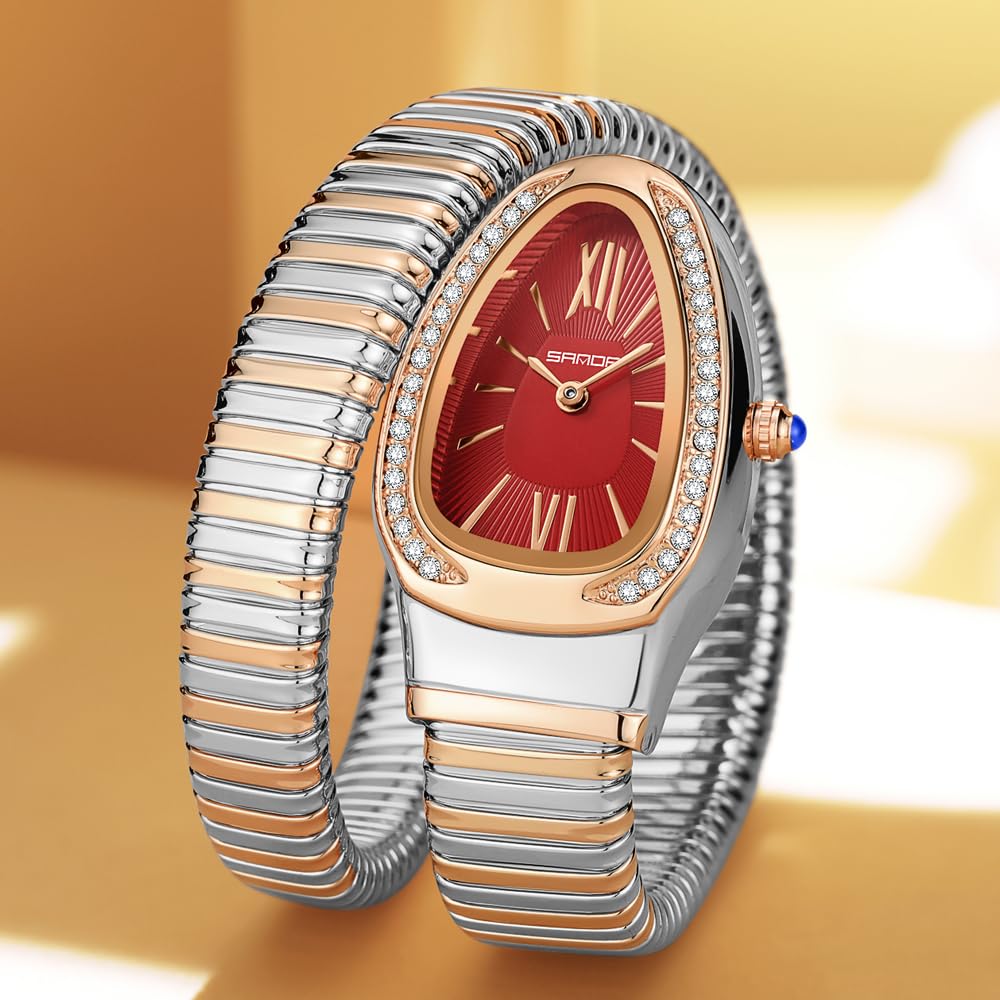 Gosasa Snake Bracelet Watch for Women, Elegant Wrap Around Bangle Wristwatch, Fashion Jewelry Style Quartz Watch, Adjustable Cuff Serpenti Watch for Dress & Gift