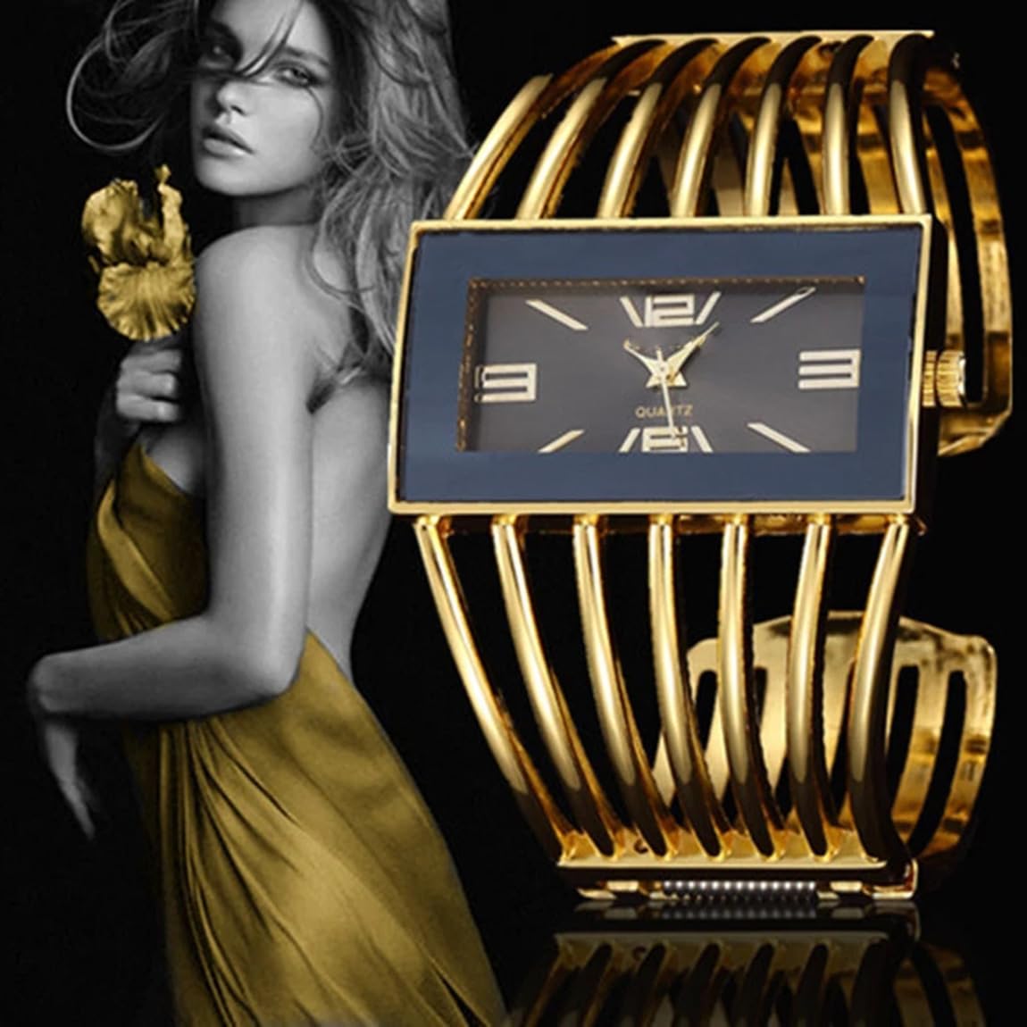 SENRUD Fashion Cuff Bracelet Watches for Women Luxury Rectangular Dial Analog Quartz Wrist Watch Gifts for Ladies