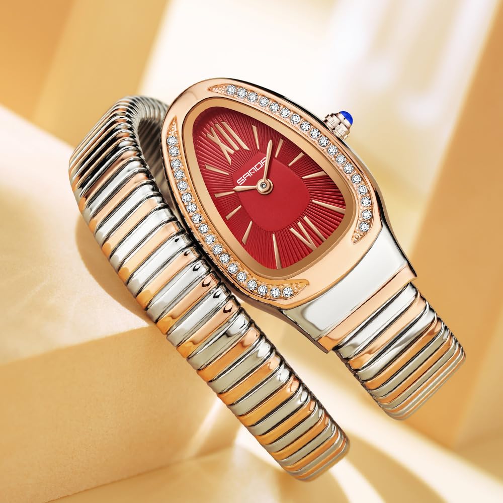 Gosasa Snake Bracelet Watch for Women, Elegant Wrap Around Bangle Wristwatch, Fashion Jewelry Style Quartz Watch, Adjustable Cuff Serpenti Watch for Dress & Gift