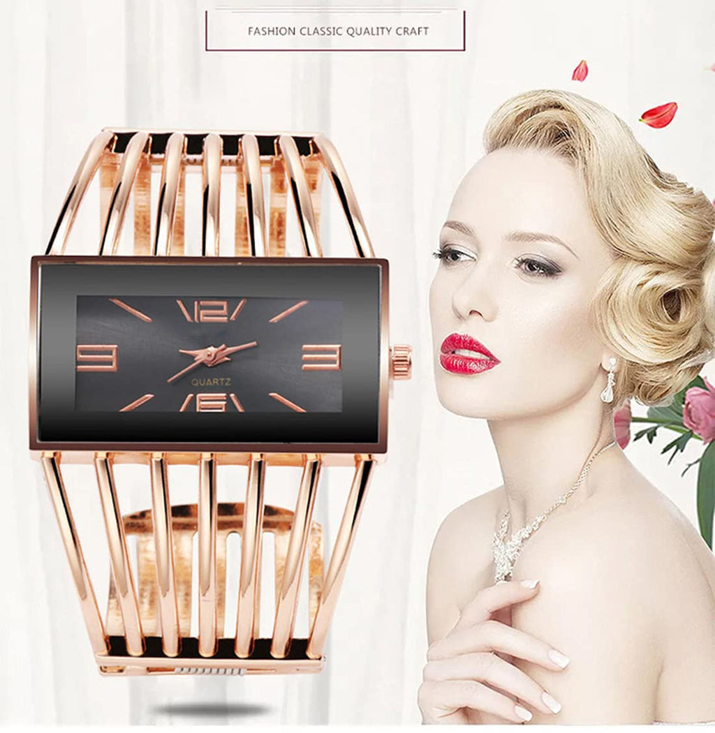 SENRUD Fashion Cuff Bracelet Watches for Women Luxury Rectangular Dial Analog Quartz Wrist Watch Gifts for Ladies
