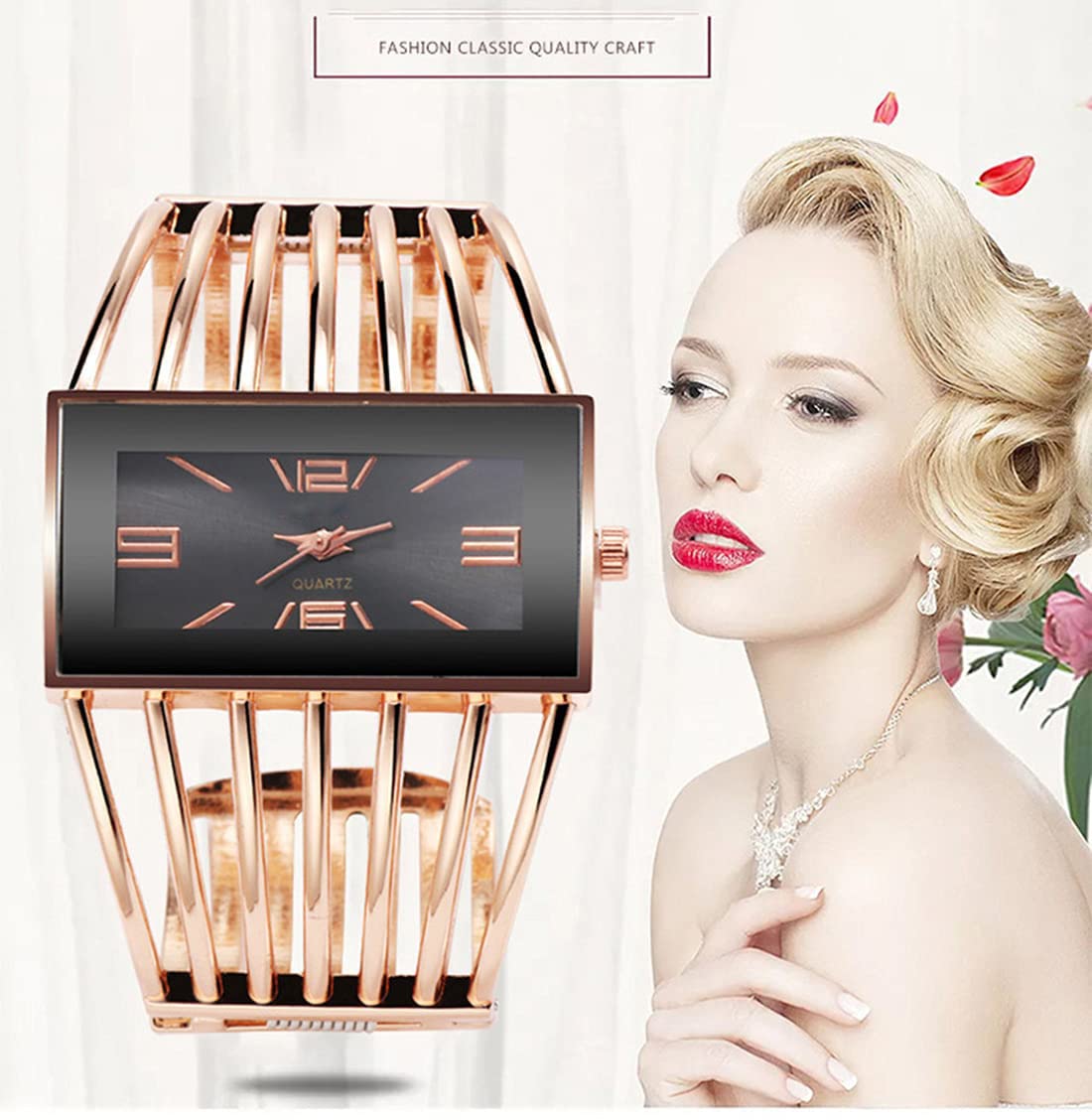 SENRUD Fashion Cuff Bracelet Watches for Women Luxury Rectangular Dial Analog Quartz Wrist Watch Gifts for Ladies