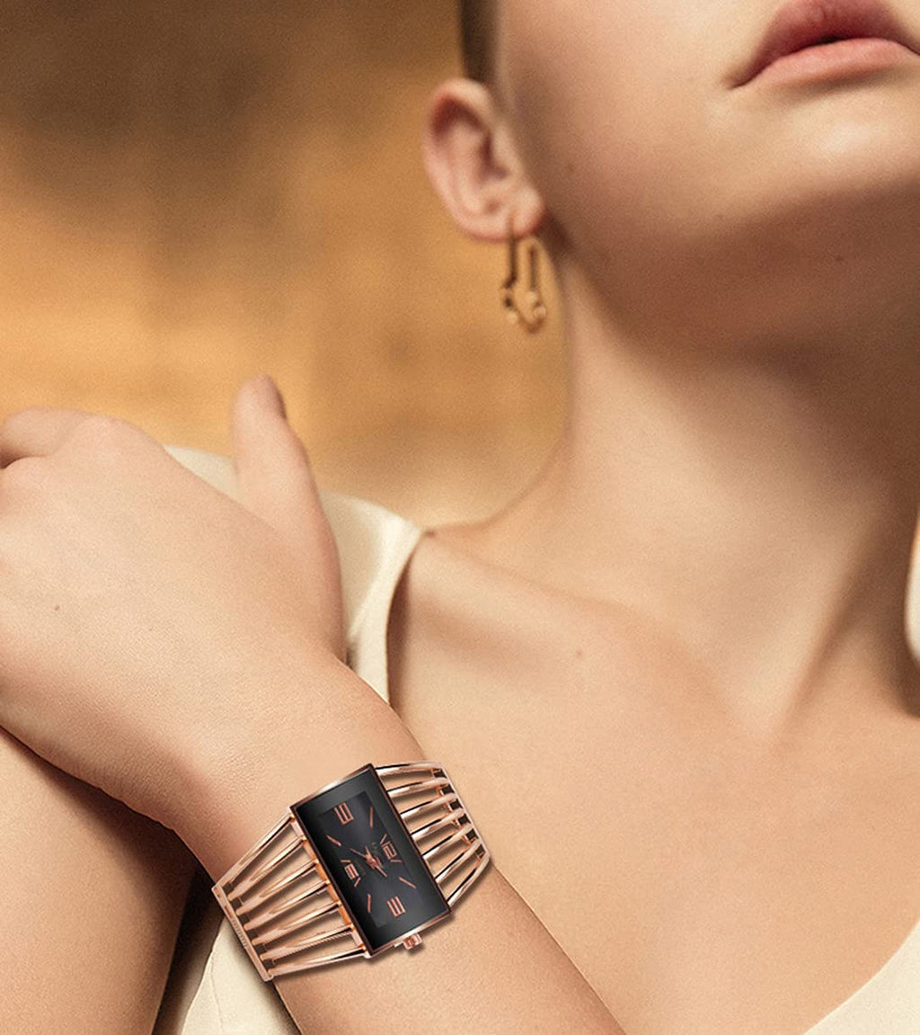 SENRUD Fashion Cuff Bracelet Watches for Women Luxury Rectangular Dial Analog Quartz Wrist Watch Gifts for Ladies