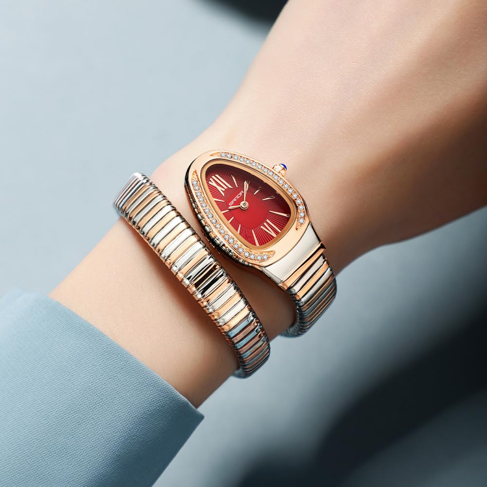 Gosasa Snake Bracelet Watch for Women, Elegant Wrap Around Bangle Wristwatch, Fashion Jewelry Style Quartz Watch, Adjustable Cuff Serpenti Watch for Dress & Gift