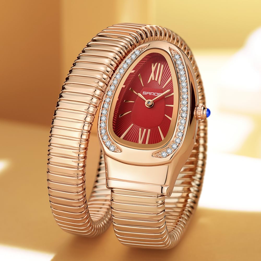 Gosasa Snake Bracelet Watch for Women, Elegant Wrap Around Bangle Wristwatch, Fashion Jewelry Style Quartz Watch, Adjustable Cuff Serpenti Watch for Dress & Gift