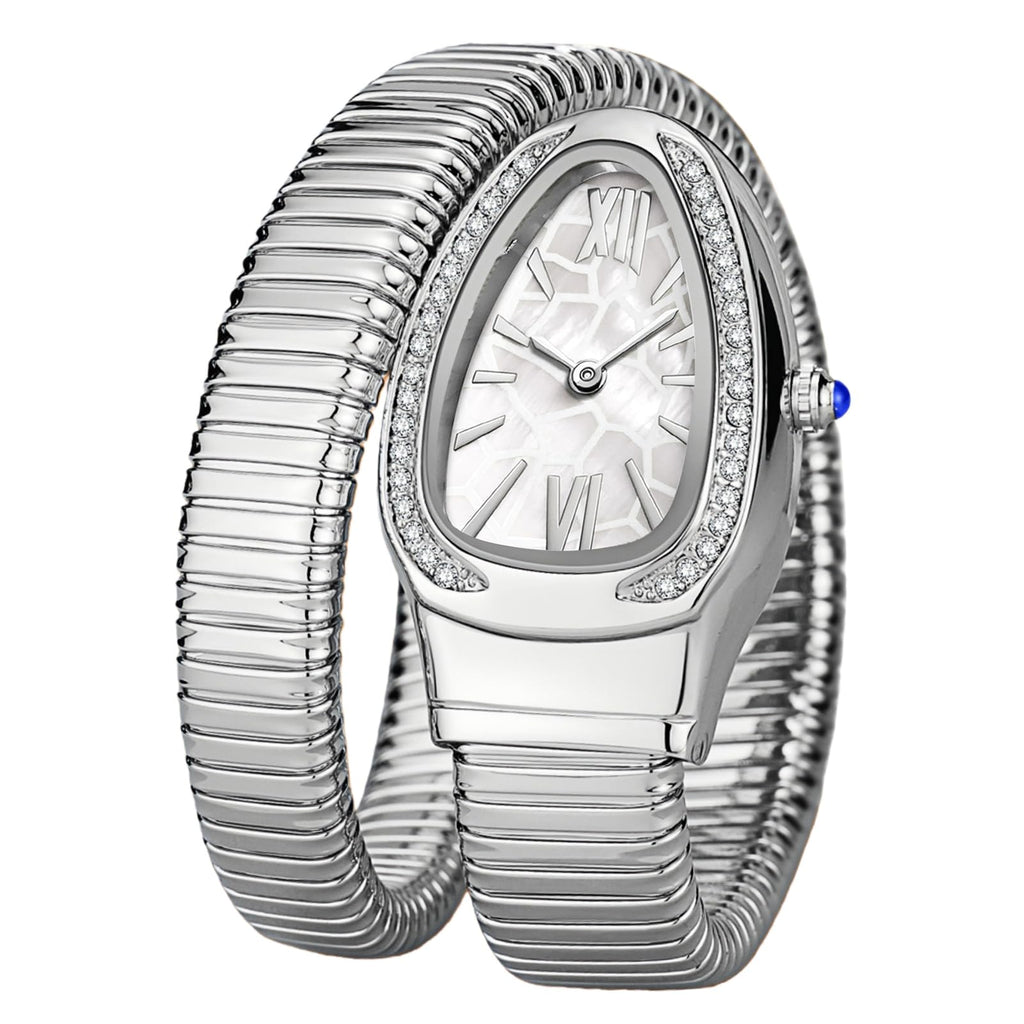 Gosasa Snake Bracelet Watch for Women, Elegant Wrap Around Bangle Wristwatch, Fashion Jewelry Style Quartz Watch, Adjustable Cuff Serpenti Watch for Dress & Gift