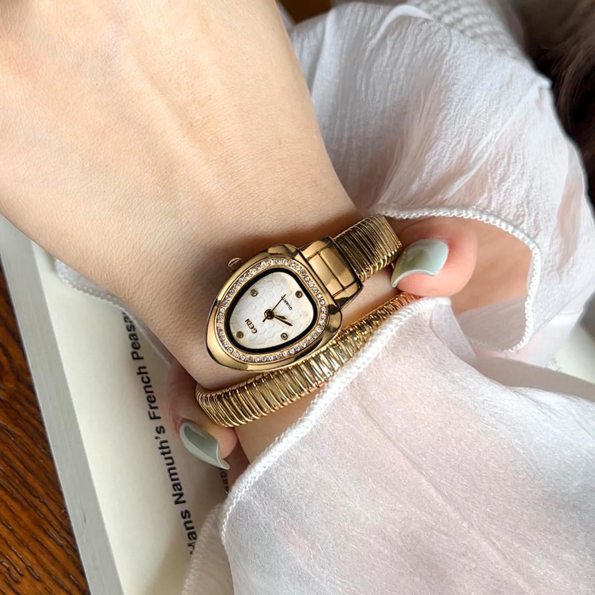 Gosasa Snake Bracelet Watch for Women, Elegant Wrap Around Bangle Wristwatch, Fashion Jewelry Style Quartz Watch, Adjustable Cuff Serpenti Watch for Dress & Gift