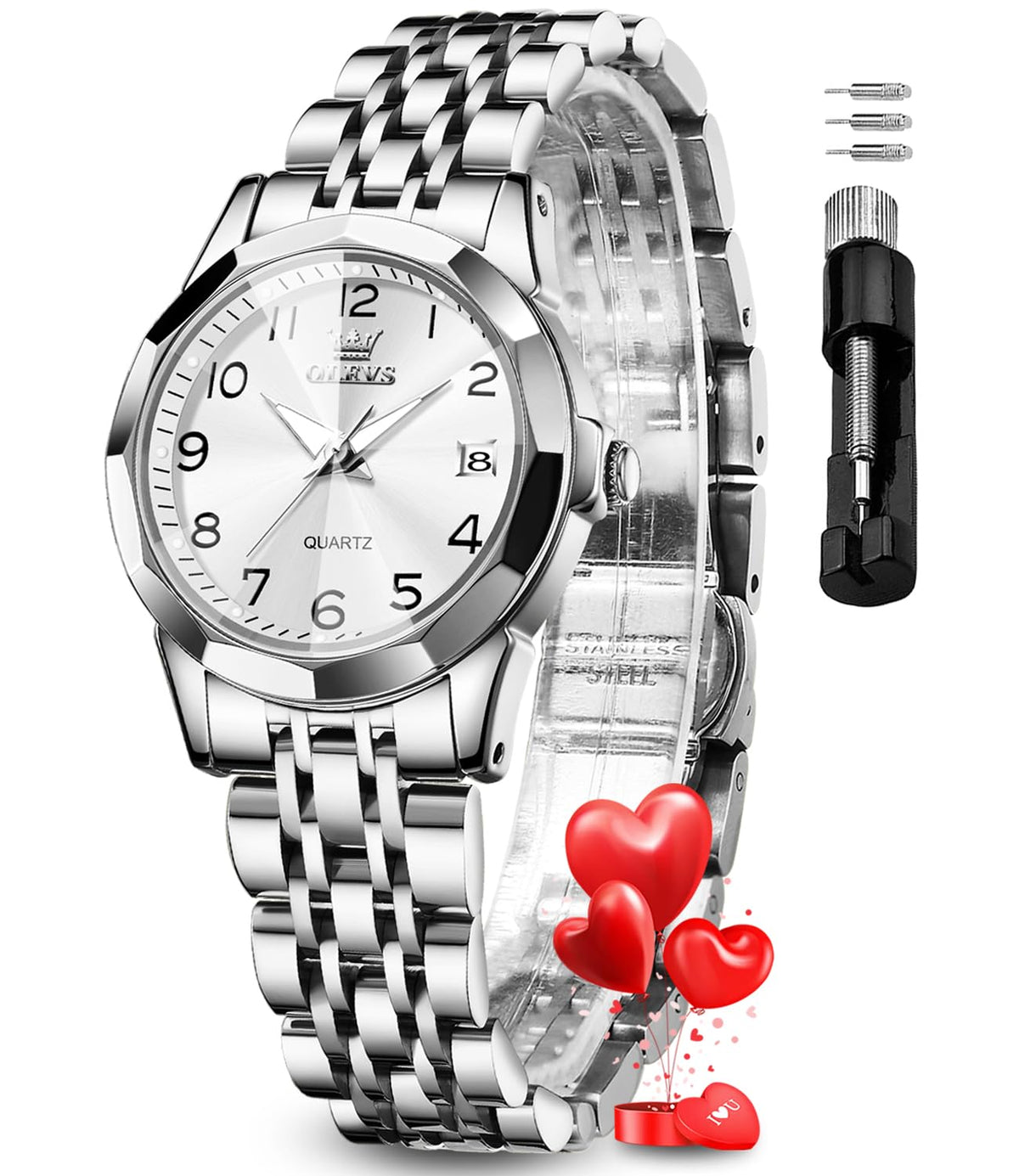 OLEVS Womens Watch Fashion Dress Diamond Female Watches for Ladies Analog Quartz Stainless Steel Waterproof Luminous Day Date Two Tone Wristwatch