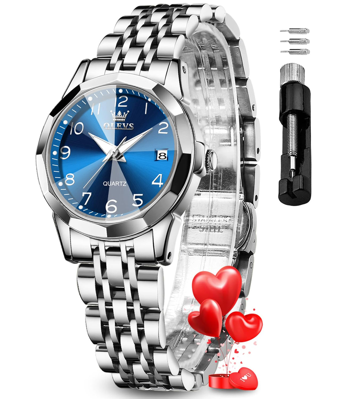 OLEVS Womens Watch Fashion Dress Diamond Female Watches for Ladies Analog Quartz Stainless Steel Waterproof Luminous Day Date Two Tone Wristwatch