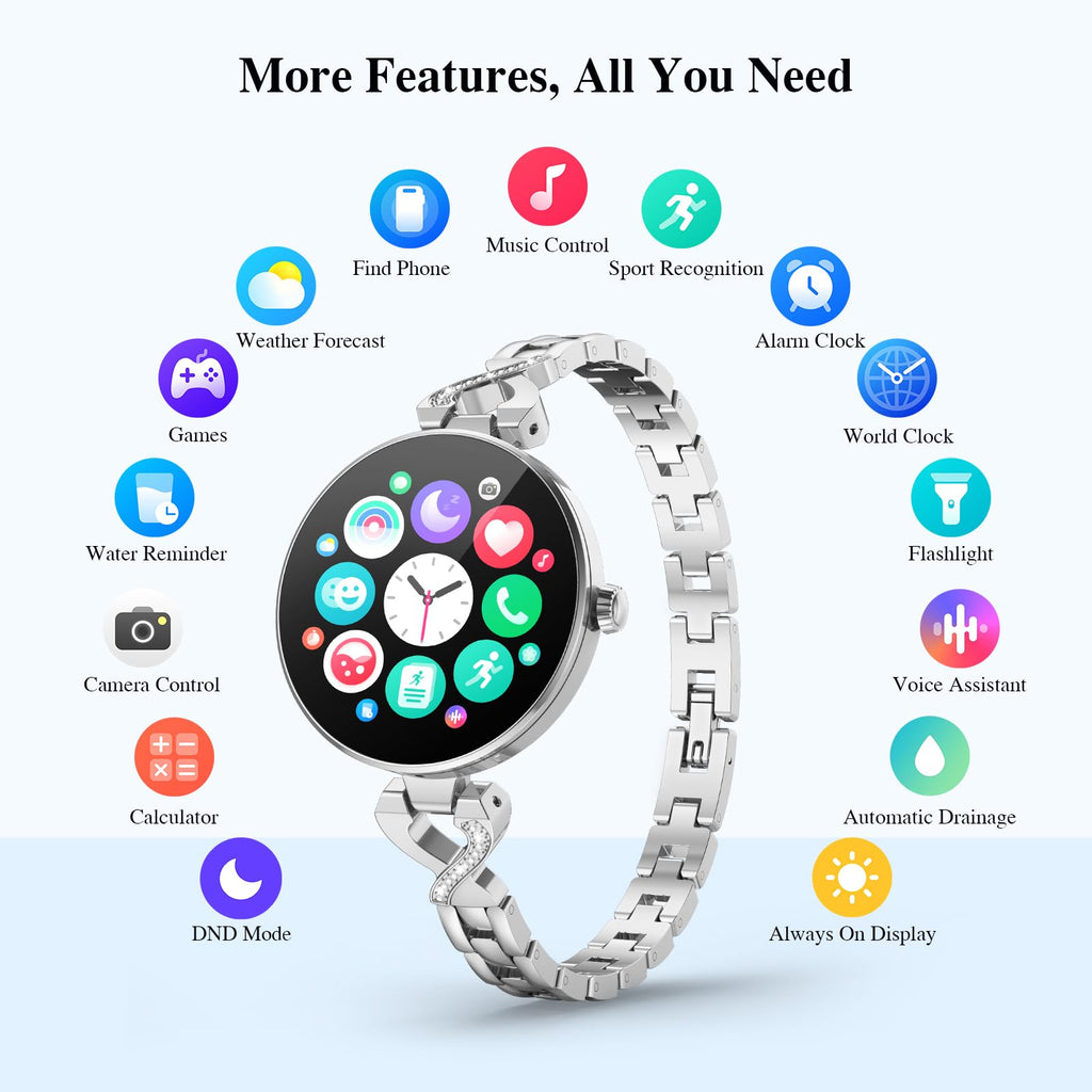 Smart Watches for Women, Answer/Make Call, 1.04'' AMOLED, 24H Sleep Tracker, Fitness Tracker with Heart Rate/Blood Pressure/SpO2/Stress Monitor, 100+ Sport Modes Waterproof Smartwatch for IOS Android