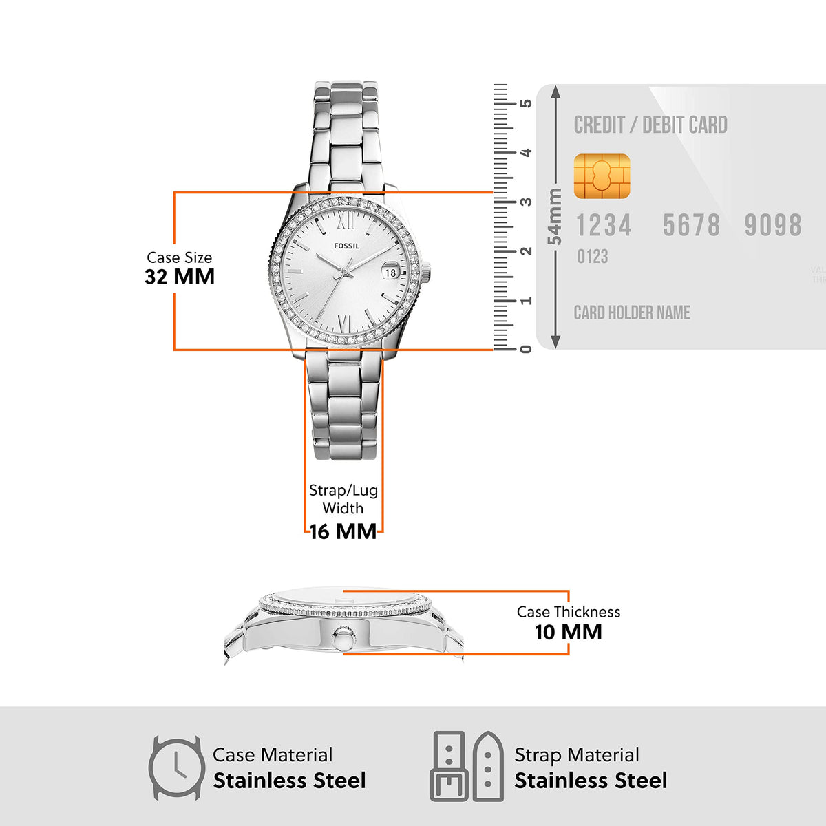 Fossil Women's Watch, Scarlette Quartz Stainless Steel Three-Hand Watch for Women