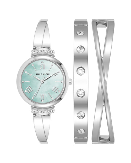 Anne Klein Women's Premium Crystal Accented Bangle Watch Set, AK/2245