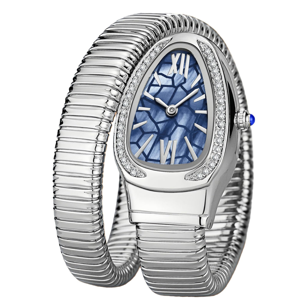 Gosasa Snake Bracelet Watch for Women, Elegant Wrap Around Bangle Wristwatch, Fashion Jewelry Style Quartz Watch, Adjustable Cuff Serpenti Watch for Dress & Gift