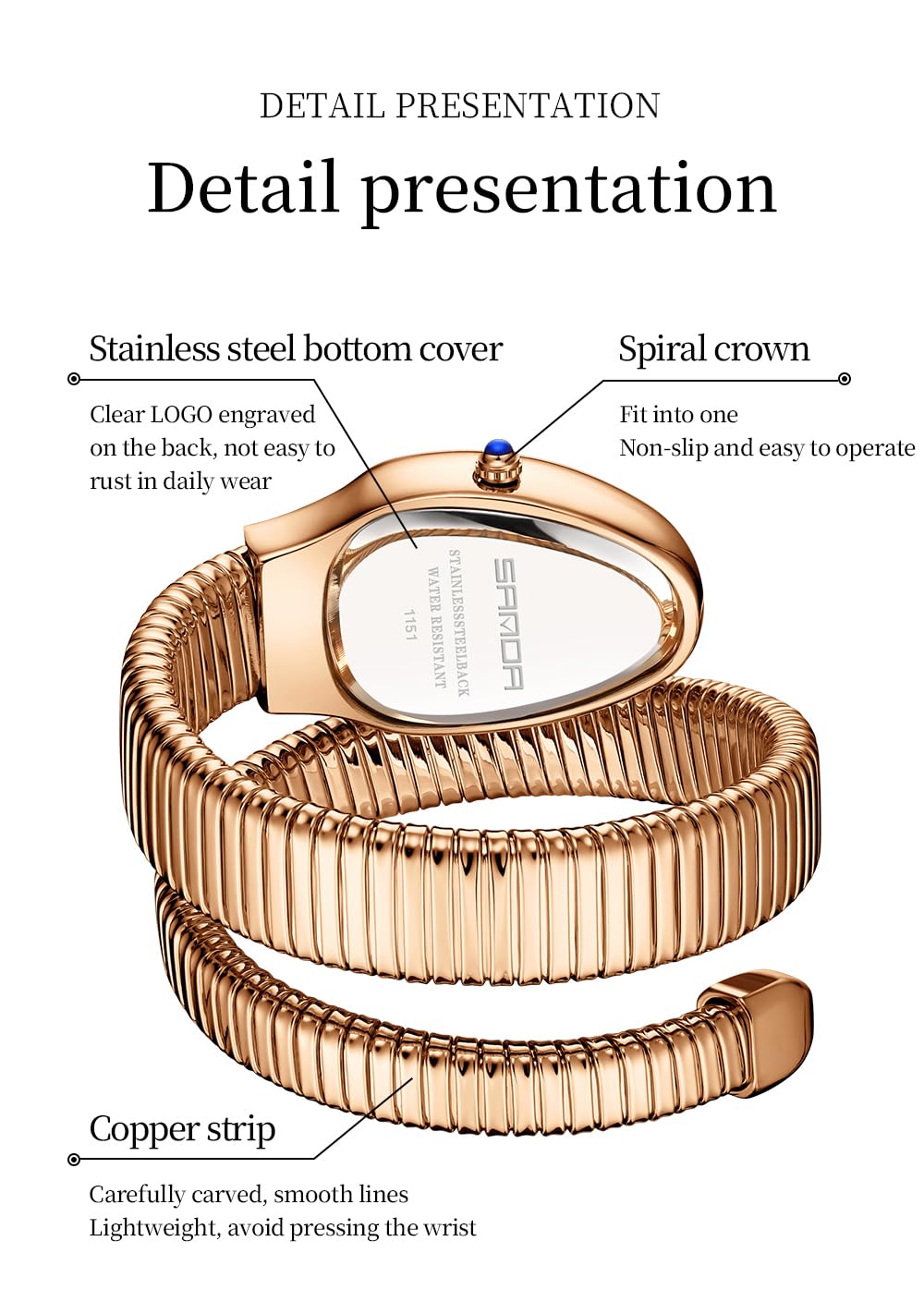 Gosasa Snake Bracelet Watch for Women, Elegant Wrap Around Bangle Wristwatch, Fashion Jewelry Style Quartz Watch, Adjustable Cuff Serpenti Watch for Dress & Gift