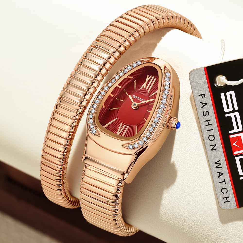 Gosasa Snake Bracelet Watch for Women, Elegant Wrap Around Bangle Wristwatch, Fashion Jewelry Style Quartz Watch, Adjustable Cuff Serpenti Watch for Dress & Gift