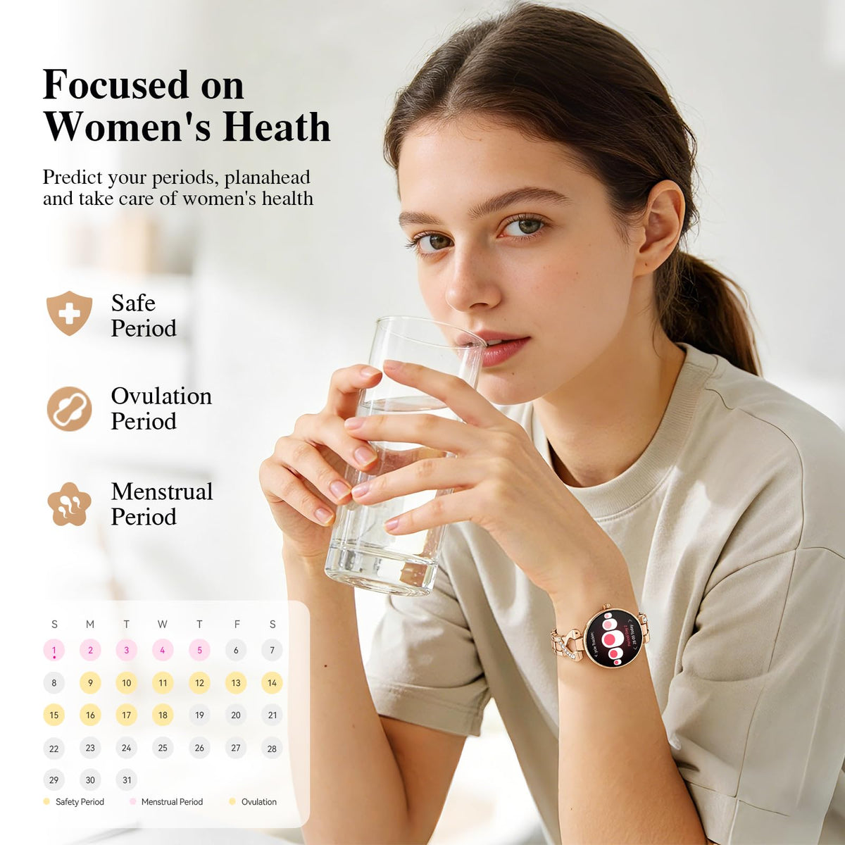 Smart Watches for Women, Answer/Make Call, 1.04'' AMOLED, 24H Sleep Tracker, Fitness Tracker with Heart Rate/Blood Pressure/SpO2/Stress Monitor, 100+ Sport Modes Waterproof Smartwatch for IOS Android