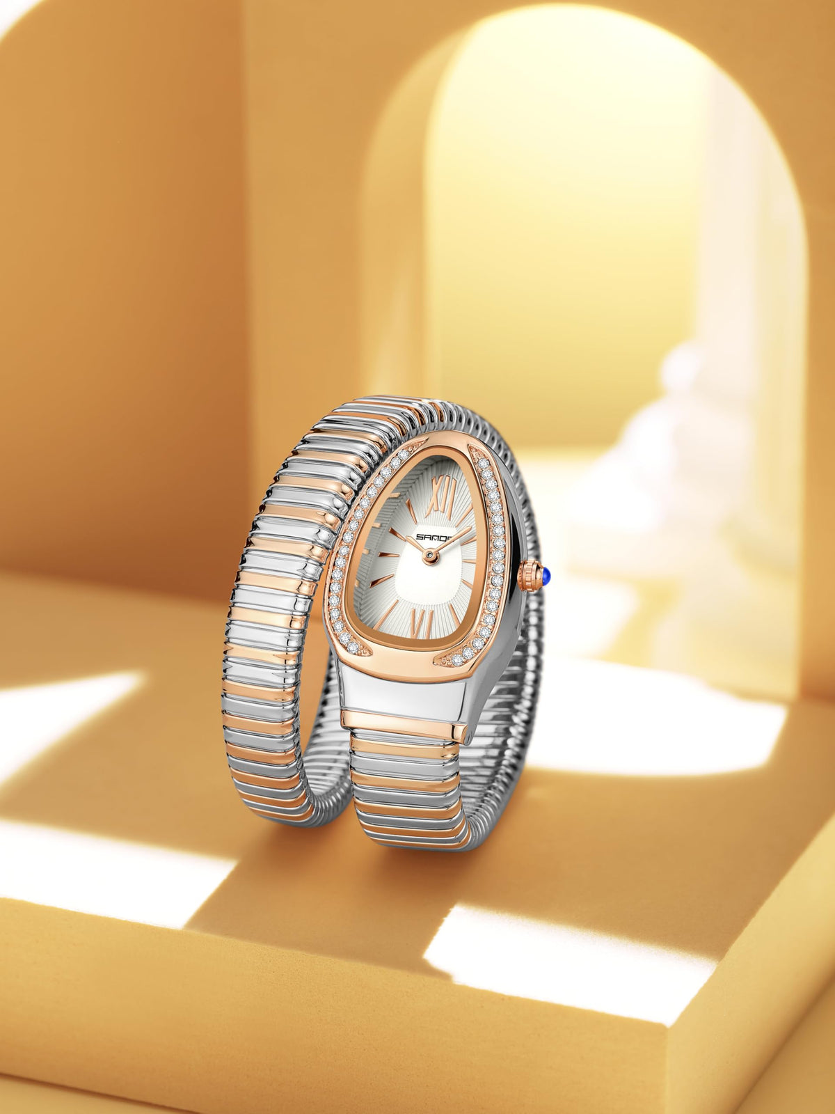 Gosasa Snake Bracelet Watch for Women, Elegant Wrap Around Bangle Wristwatch, Fashion Jewelry Style Quartz Watch, Adjustable Cuff Serpenti Watch for Dress & Gift
