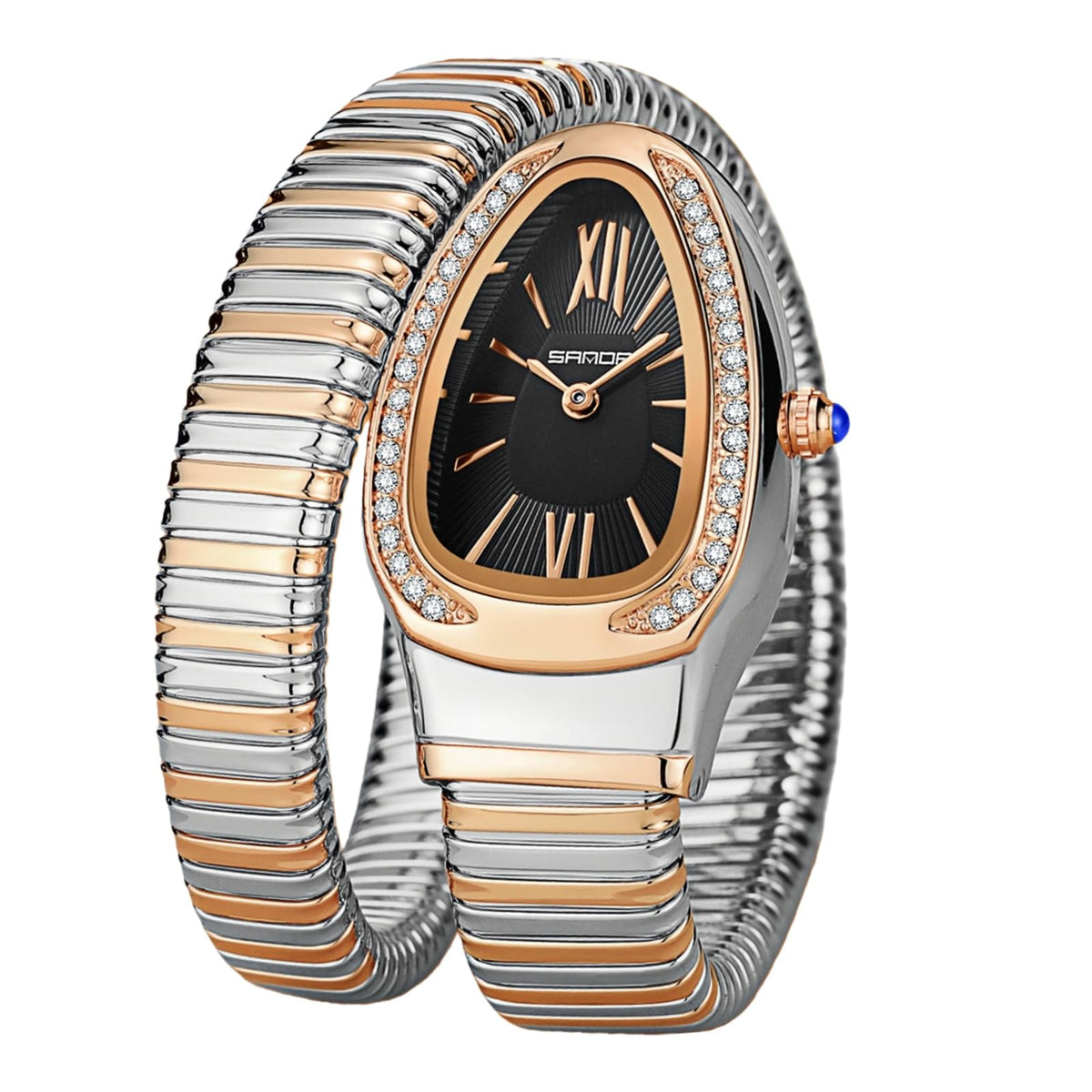 Gosasa Snake Bracelet Watch for Women, Elegant Wrap Around Bangle Wristwatch, Fashion Jewelry Style Quartz Watch, Adjustable Cuff Serpenti Watch for Dress & Gift