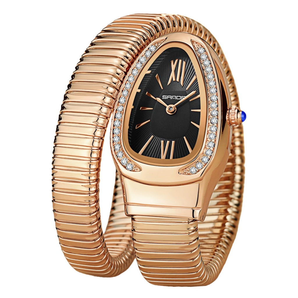 Gosasa Snake Bracelet Watch for Women, Elegant Wrap Around Bangle Wristwatch, Fashion Jewelry Style Quartz Watch, Adjustable Cuff Serpenti Watch for Dress & Gift