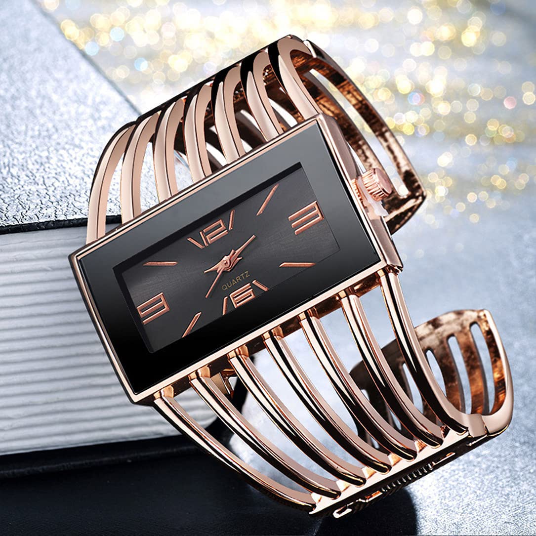 SENRUD Fashion Cuff Bracelet Watches for Women Luxury Rectangular Dial Analog Quartz Wrist Watch Gifts for Ladies