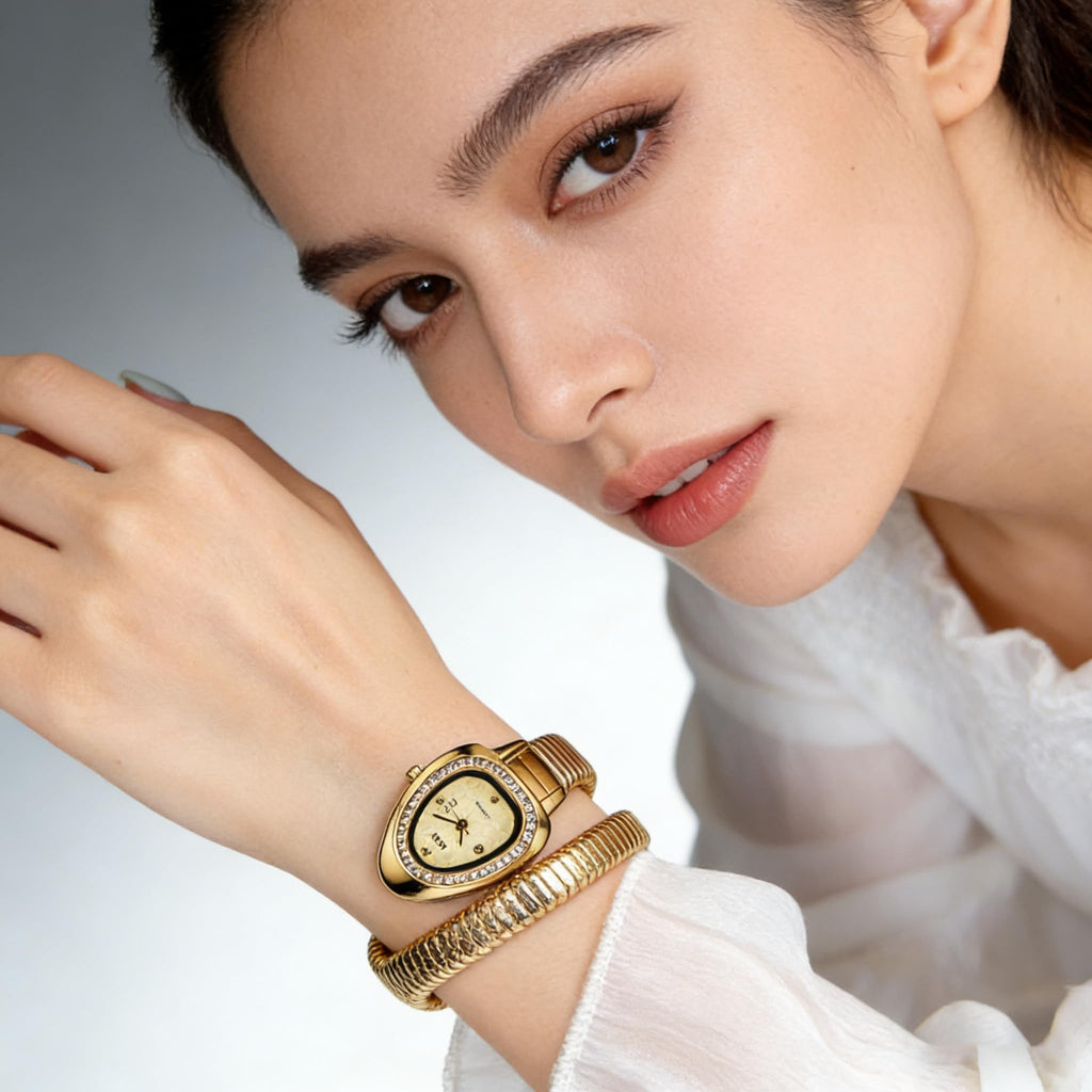 Gosasa Snake Bracelet Watch for Women, Elegant Wrap Around Bangle Wristwatch, Fashion Jewelry Style Quartz Watch, Adjustable Cuff Serpenti Watch for Dress & Gift