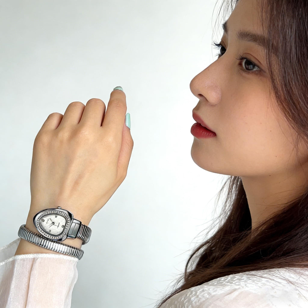 Gosasa Snake Bracelet Watch for Women, Elegant Wrap Around Bangle Wristwatch, Fashion Jewelry Style Quartz Watch, Adjustable Cuff Serpenti Watch for Dress & Gift