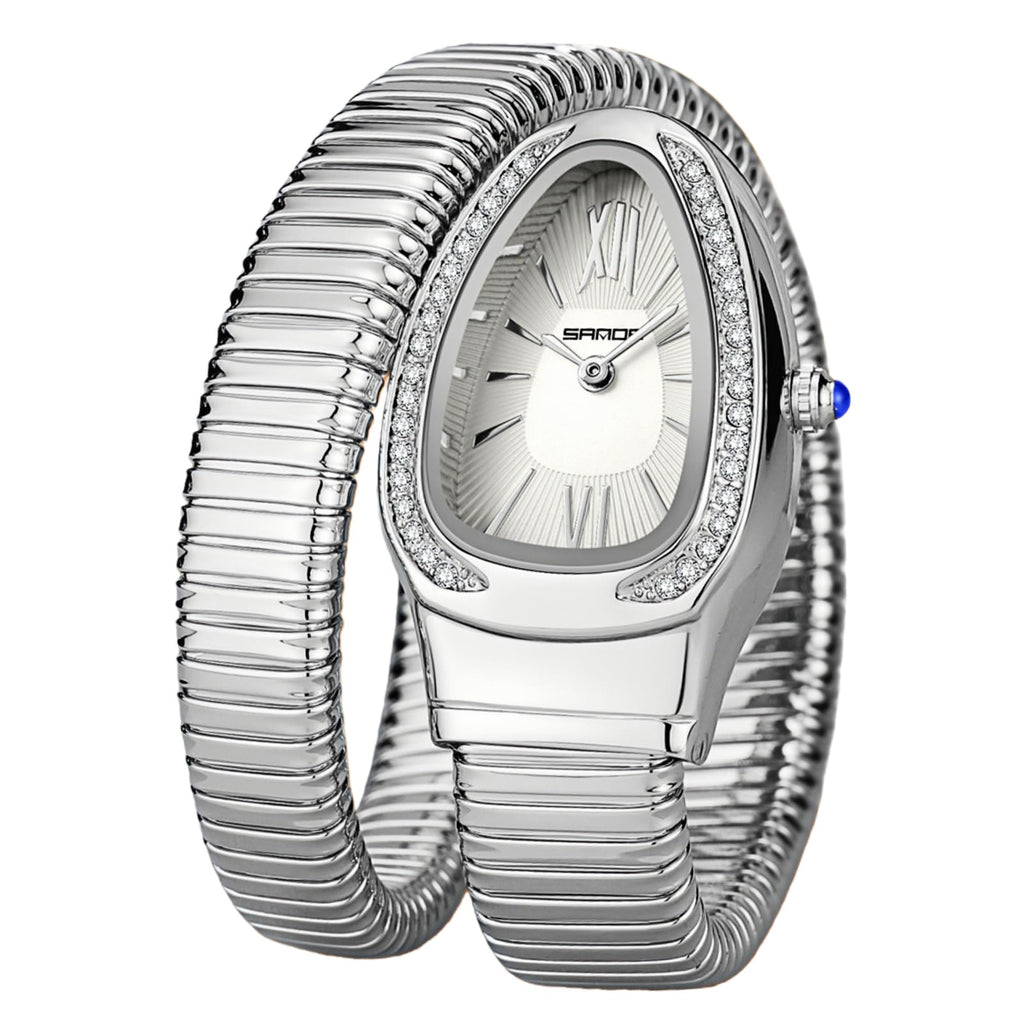 Gosasa Snake Bracelet Watch for Women, Elegant Wrap Around Bangle Wristwatch, Fashion Jewelry Style Quartz Watch, Adjustable Cuff Serpenti Watch for Dress & Gift