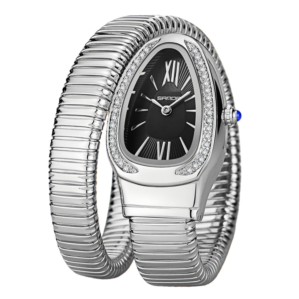 Gosasa Snake Bracelet Watch for Women, Elegant Wrap Around Bangle Wristwatch, Fashion Jewelry Style Quartz Watch, Adjustable Cuff Serpenti Watch for Dress & Gift