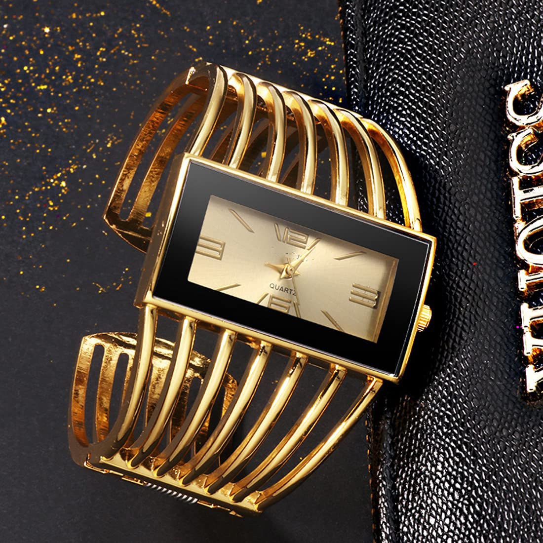 SENRUD Fashion Cuff Bracelet Watches for Women Luxury Rectangular Dial Analog Quartz Wrist Watch Gifts for Ladies