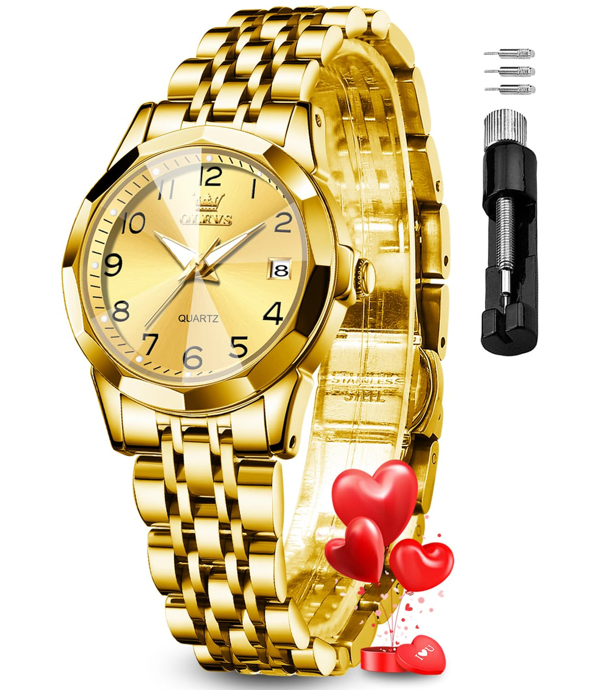OLEVS Womens Watch Fashion Dress Diamond Female Watches for Ladies Analog Quartz Stainless Steel Waterproof Luminous Day Date Two Tone Wristwatch
