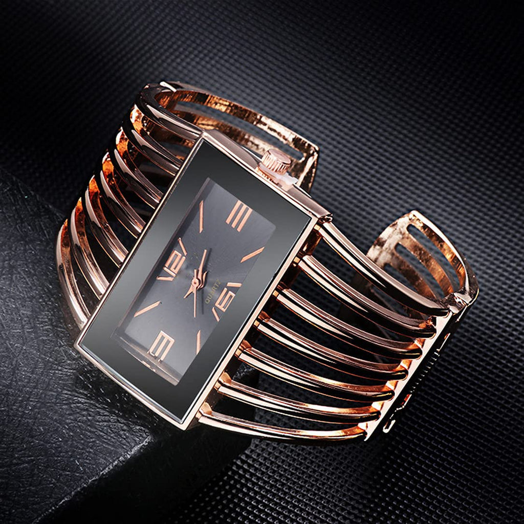 SENRUD Fashion Cuff Bracelet Watches for Women Luxury Rectangular Dial Analog Quartz Wrist Watch Gifts for Ladies