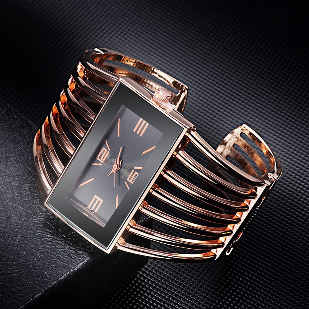 SENRUD Fashion Cuff Bracelet Watches for Women Luxury Rectangular Dial Analog Quartz Wrist Watch Gifts for Ladies