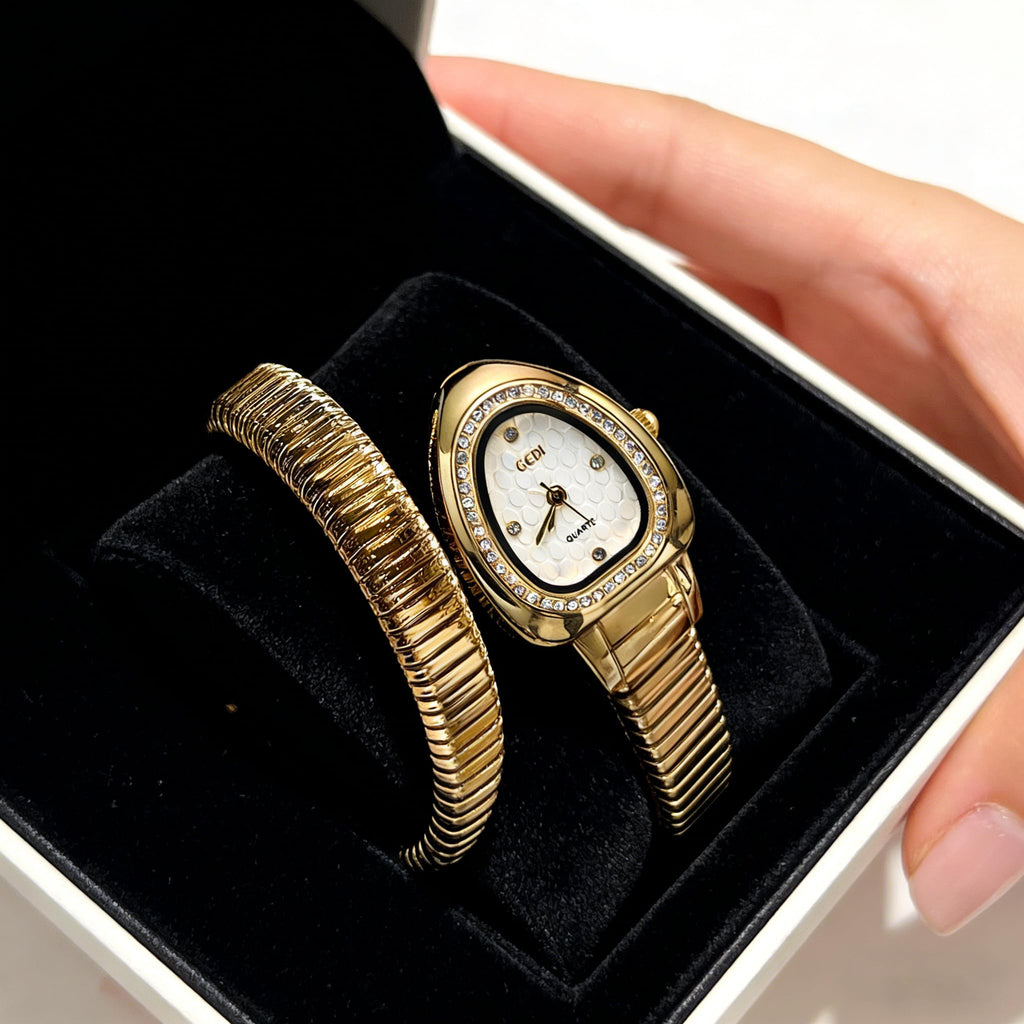 Gosasa Snake Bracelet Watch for Women, Elegant Wrap Around Bangle Wristwatch, Fashion Jewelry Style Quartz Watch, Adjustable Cuff Serpenti Watch for Dress & Gift