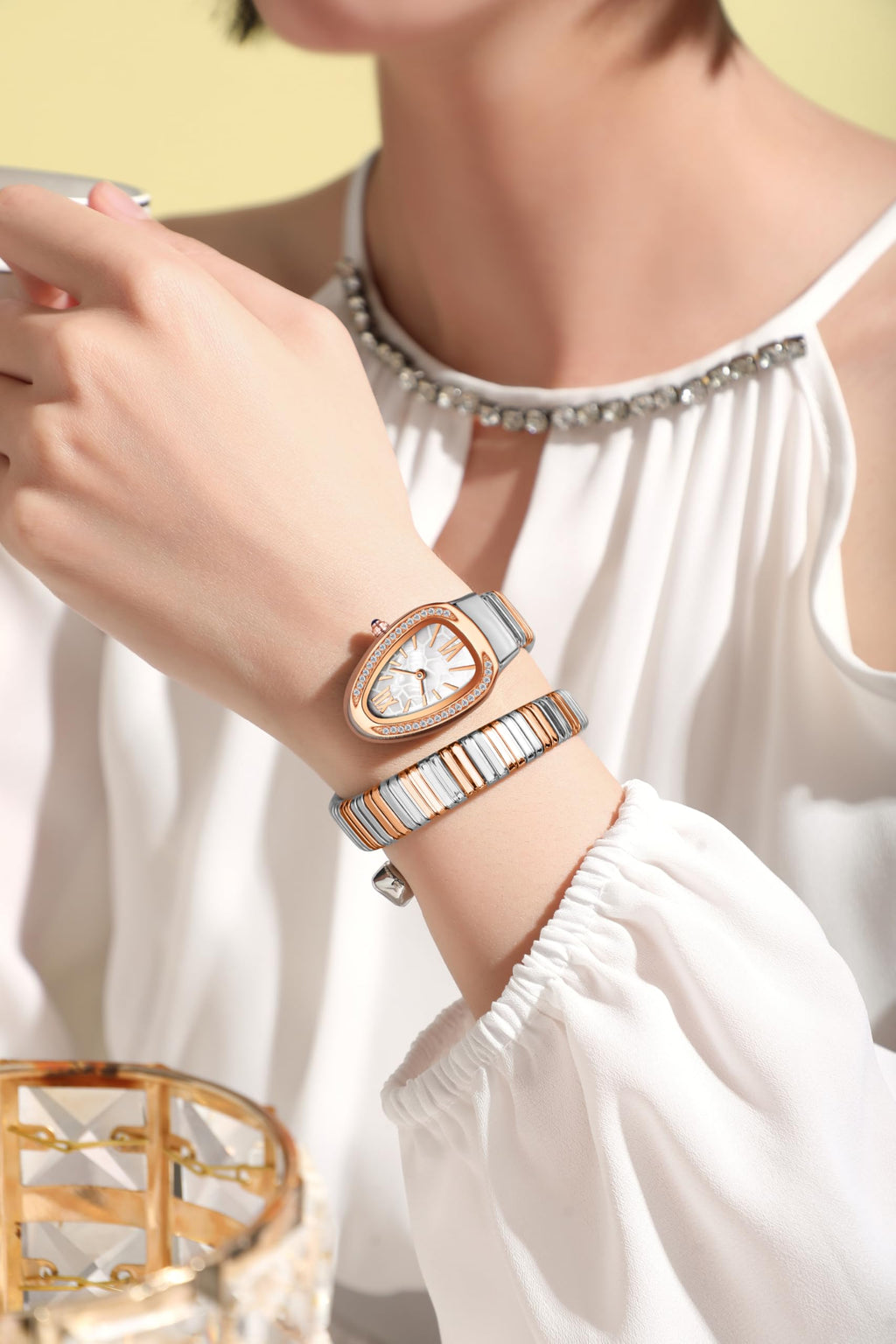 Gosasa Snake Bracelet Watch for Women, Elegant Wrap Around Bangle Wristwatch, Fashion Jewelry Style Quartz Watch, Adjustable Cuff Serpenti Watch for Dress & Gift