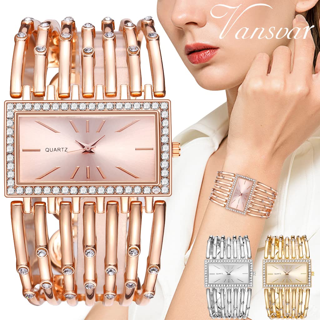 SENRUD Fashion Cuff Bracelet Watches for Women Luxury Rectangular Dial Analog Quartz Wrist Watch Gifts for Ladies
