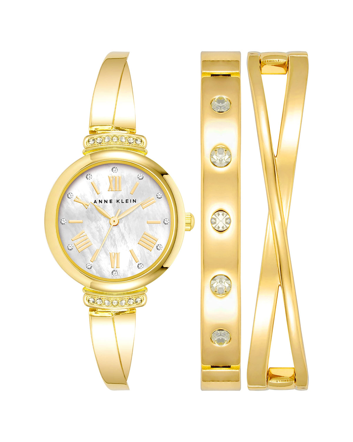 Anne Klein Women's Premium Crystal Accented Bangle Watch Set, AK/2245