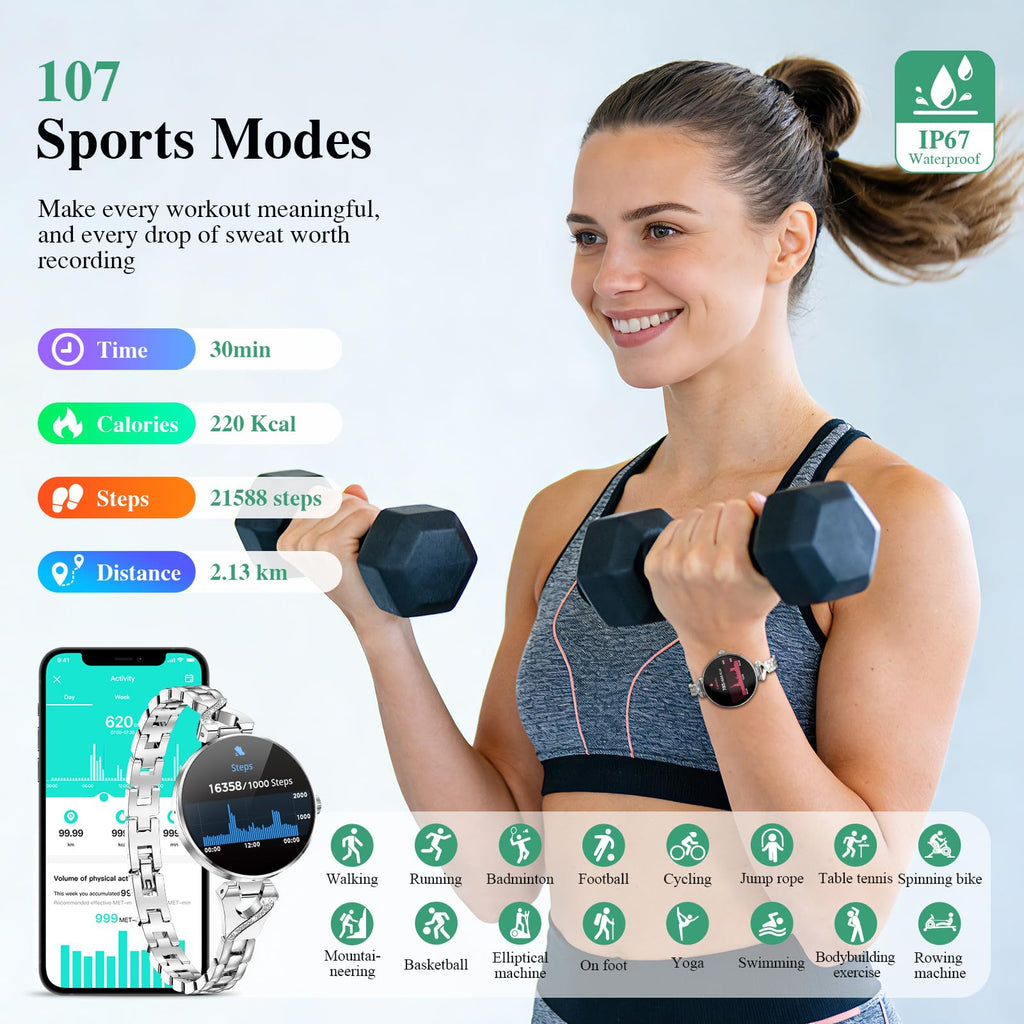 Smart Watches for Women, Answer/Make Call, 1.04'' AMOLED, 24H Sleep Tracker, Fitness Tracker with Heart Rate/Blood Pressure/SpO2/Stress Monitor, 100+ Sport Modes Waterproof Smartwatch for IOS Android