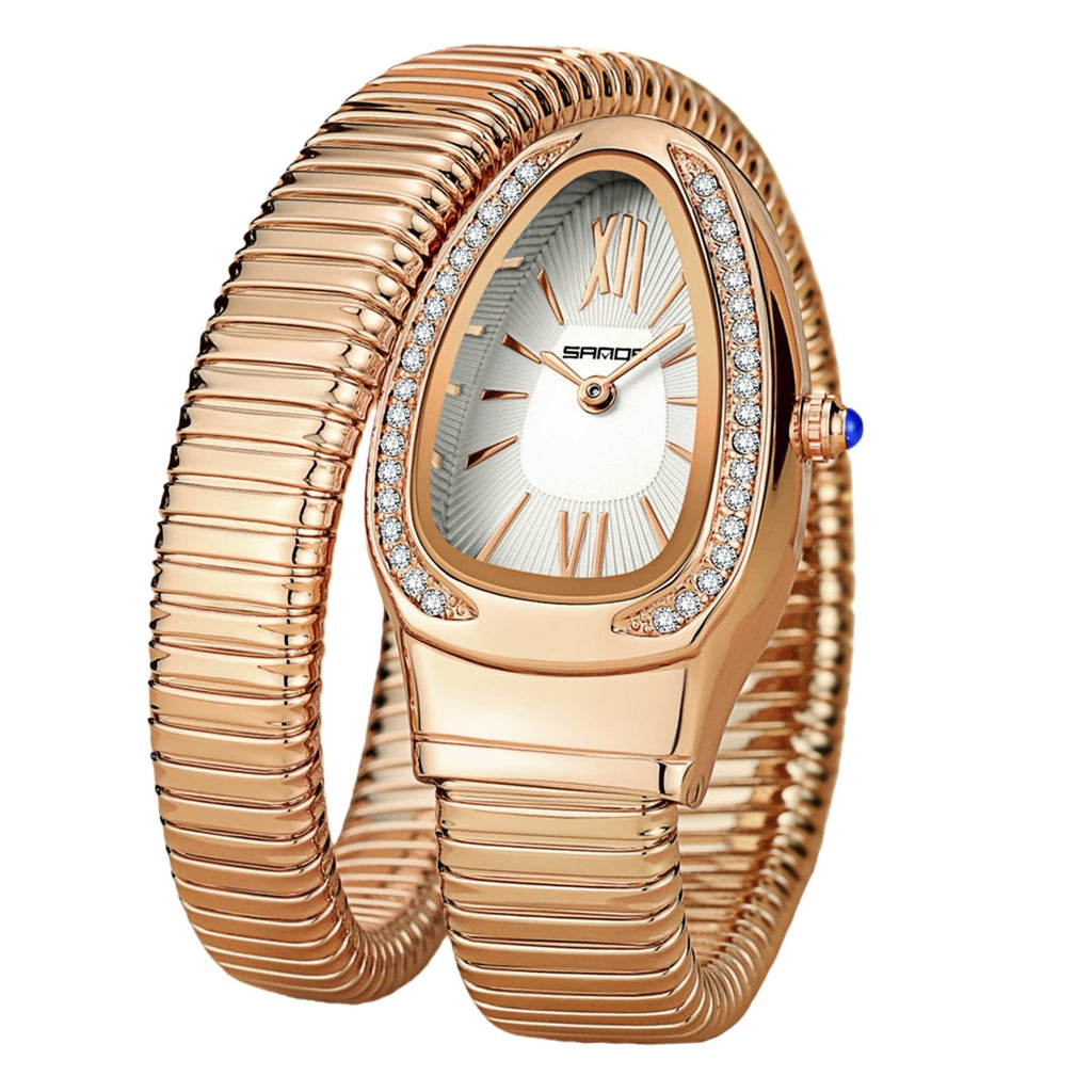 Gosasa Snake Bracelet Watch for Women, Elegant Wrap Around Bangle Wristwatch, Fashion Jewelry Style Quartz Watch, Adjustable Cuff Serpenti Watch for Dress & Gift