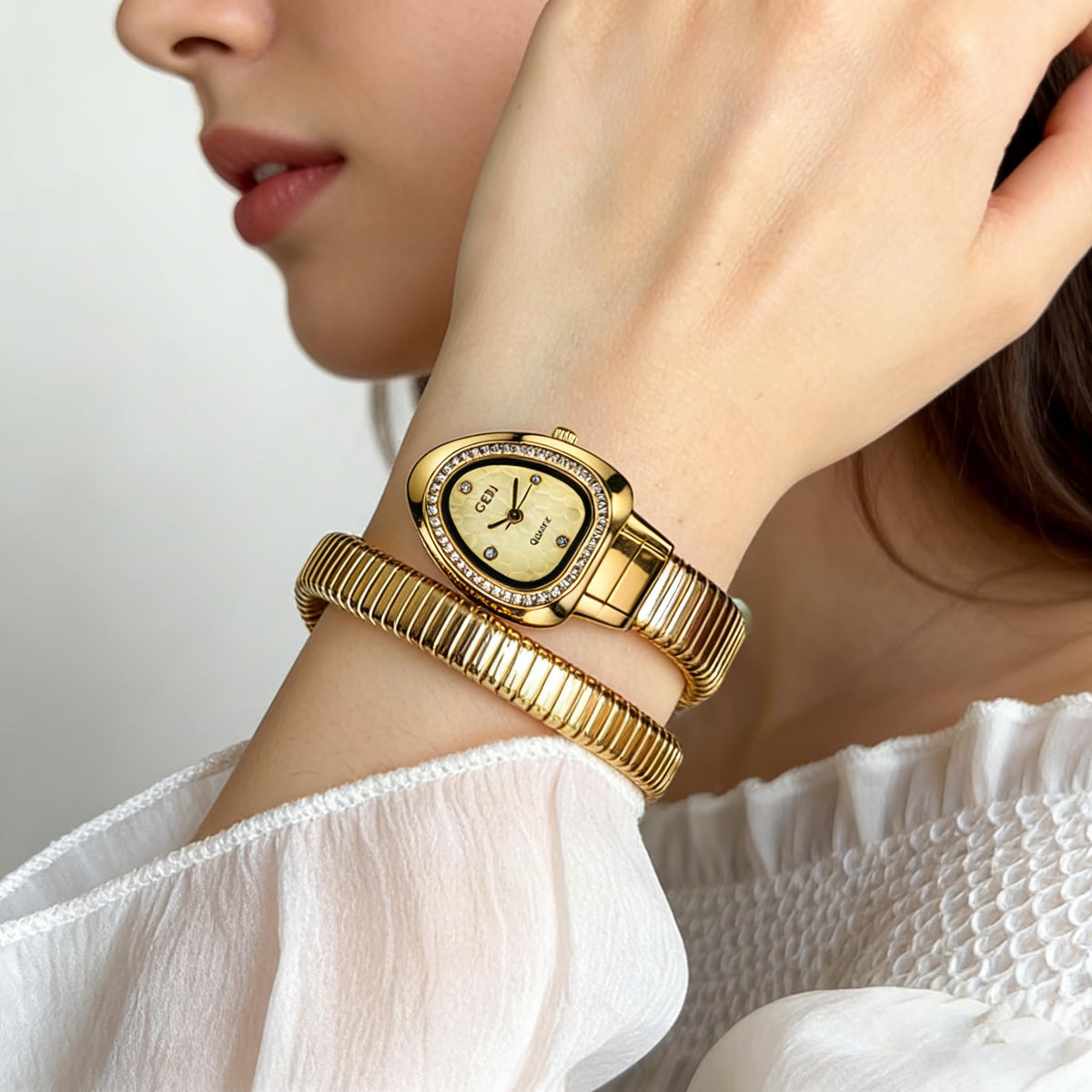 Gosasa Snake Bracelet Watch for Women, Elegant Wrap Around Bangle Wristwatch, Fashion Jewelry Style Quartz Watch, Adjustable Cuff Serpenti Watch for Dress & Gift