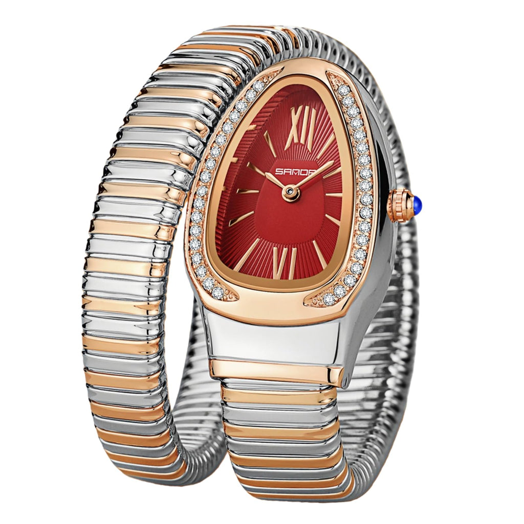 Gosasa Snake Bracelet Watch for Women, Elegant Wrap Around Bangle Wristwatch, Fashion Jewelry Style Quartz Watch, Adjustable Cuff Serpenti Watch for Dress & Gift