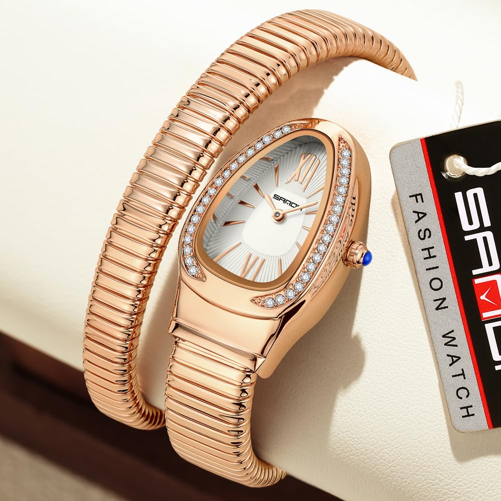 Gosasa Snake Bracelet Watch for Women, Elegant Wrap Around Bangle Wristwatch, Fashion Jewelry Style Quartz Watch, Adjustable Cuff Serpenti Watch for Dress & Gift