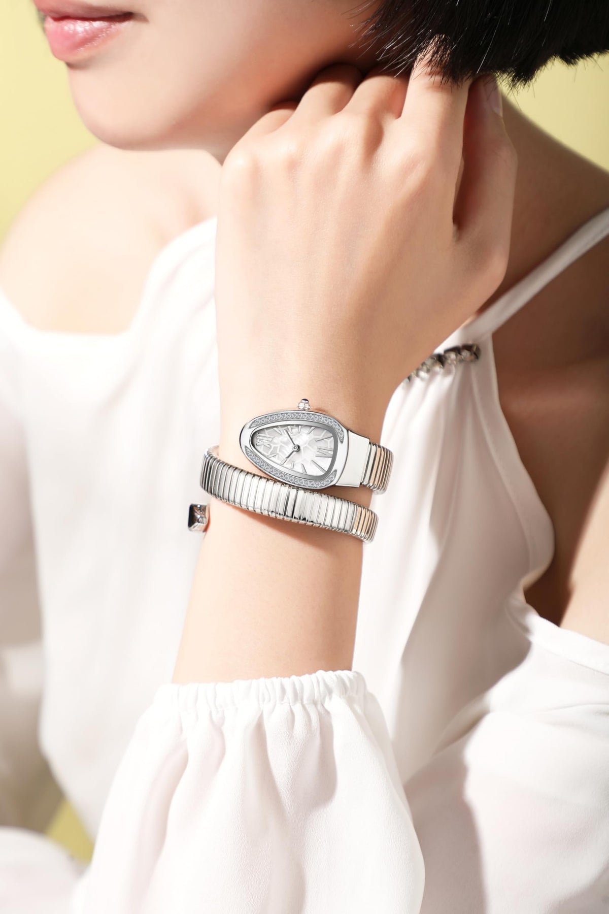 Gosasa Snake Bracelet Watch for Women, Elegant Wrap Around Bangle Wristwatch, Fashion Jewelry Style Quartz Watch, Adjustable Cuff Serpenti Watch for Dress & Gift